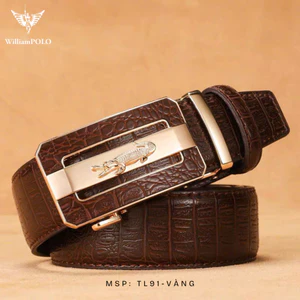 Thắt lưng nam vân cá sấu cao cấp khóa kim loại tự động không gỉ thương hiệu William Polo TL91