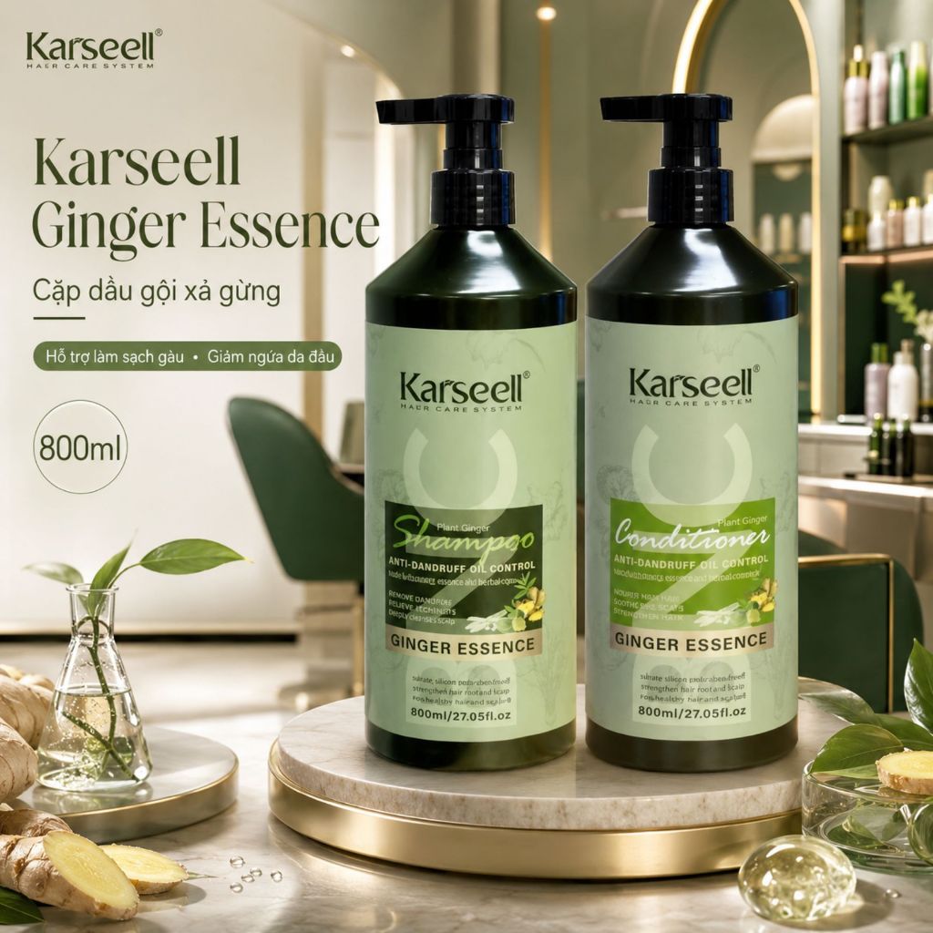 Cặp Dầu Gội Xả Gừng Karseell BNC 800ml | Sạch Thoáng Da Đầu, Tóc Mềm Mượt & Bóng Khỏe