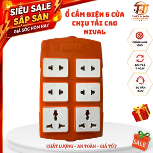 Ổ cắm điện, ổ cắm đa năng NIVAL 6 cửa chịu tải cao chống cháy lõi sứ cách điện