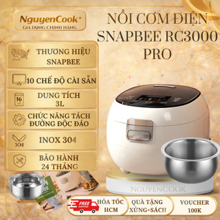 [INOX 304 - 3L] Nồi Cơm Điện Đa Năng Snapbee RC3000 – Lòng Vân Lục Giác, Tách Đường, 10+ Chế Độ Nấu