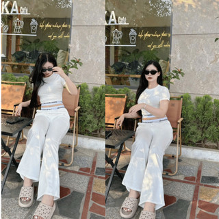 Cực Cháy Streetwear] Set Đồ Bộ Thể Thao Nữ Mei clothing shop - Áo Croptop Quần Suông - Viền Chun Chữ Siết Eo Hack Dáng