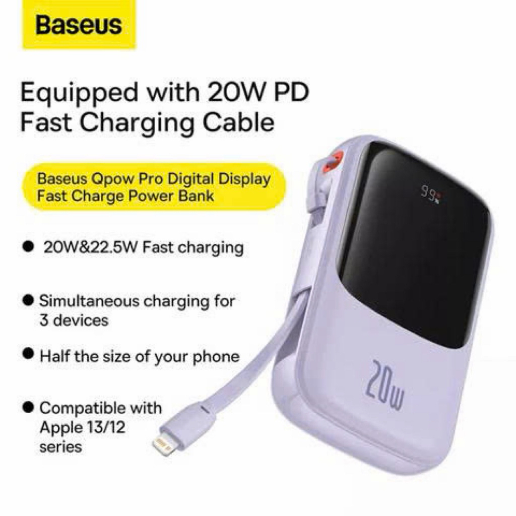 Pin dự phòng 20.000mAh Baseus Qpow Pro sạc nhanh 20W - liền cáp L , có xước nhẹ | BigBuy360 - bigbuy360.vn