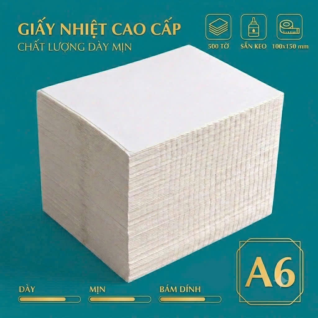 Giấy In Nhiệt Tự Dính Tập 500 Tờ 100x150 DÁN ĐƯỢC In Đơn Hàng Shopee Tem TMĐT 100*150 IN BILL  A6 giấy nhiệt in vận đơn