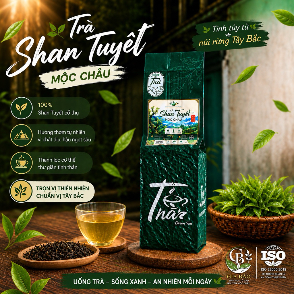 [100g] Trà Shan Tuyết Gia Bảo - Đặc Sản Mộc Châu - Tinh Túy Từ Núi Rừng Tây Bắc - Hương Thơm Tự Nhiên - Thanh Lọc Cơ Thể