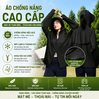 [MÀU ĐEN] Áo Chống Nắng Nữ Dáng Rộng Cao Cấp Upf50+ |Chống Uv, Khóa Kéo 2 Chiều, Mũ Có Thể Tháo Rời