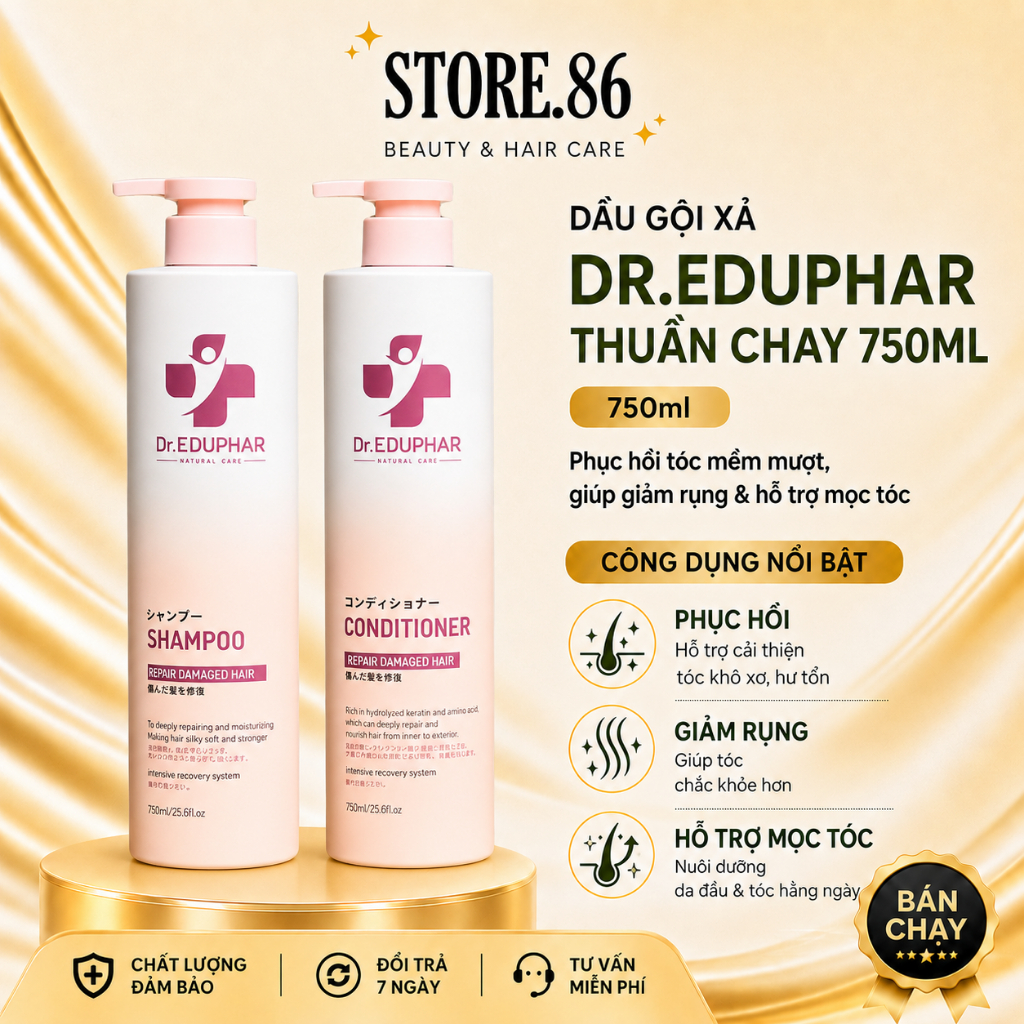 Dầu Gội Xả Thuần Chay Dr.EDUPHAR 750ml | Dưỡng Tóc Mềm Mượt, Bóng Khỏe Chuẩn Salon