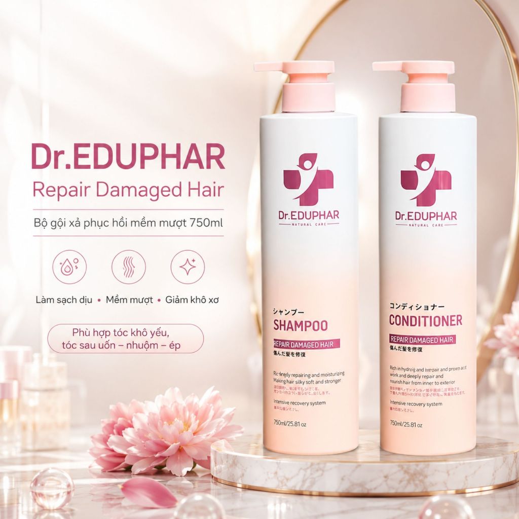 Dầu Gội Xả Thuần Chay Dr.EDUPHAR 750ml | Dưỡng Tóc Mềm Mượt, Bóng Khỏe Chuẩn Salon