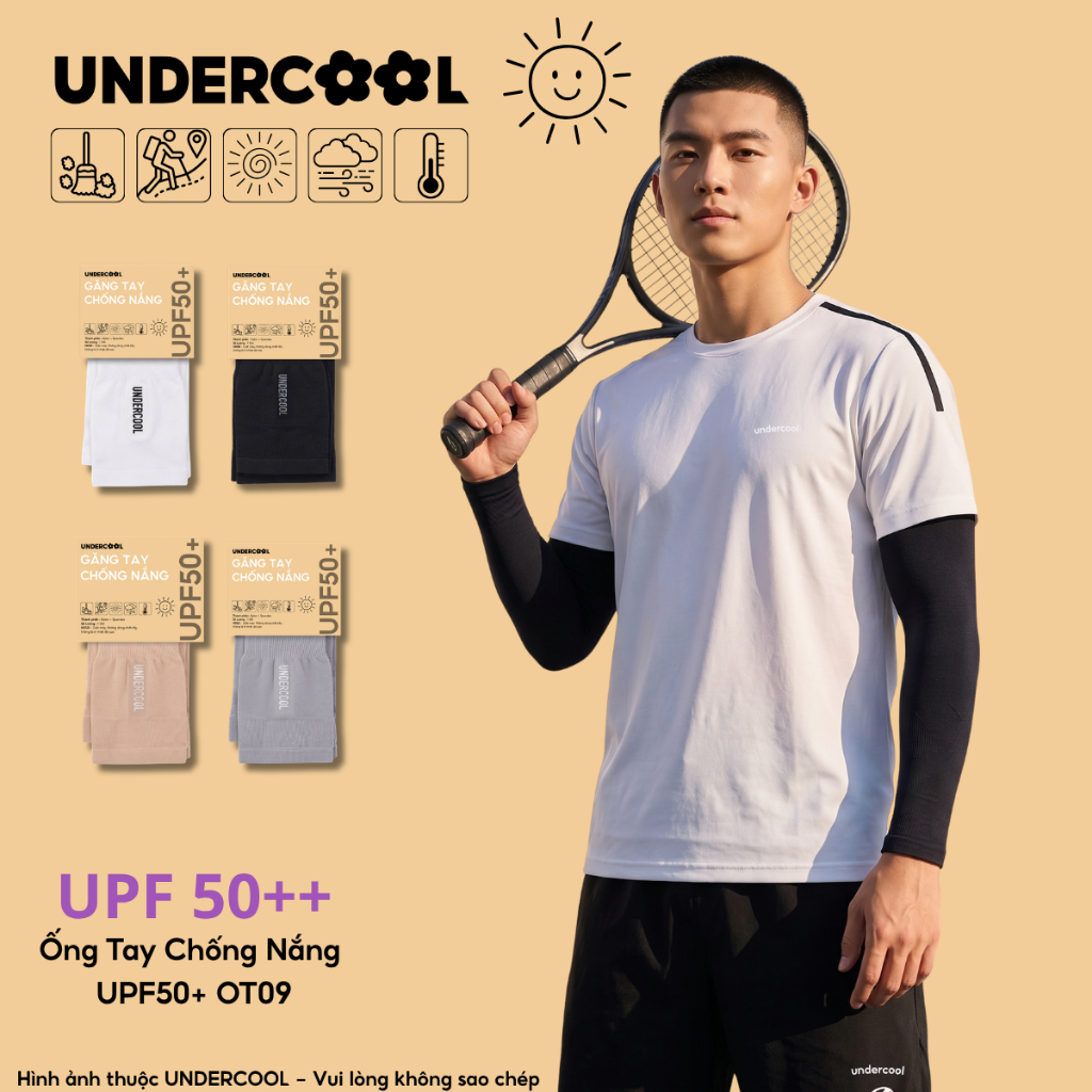 Găng tay chống nắng cao cấp UNDERCOOL Unisex - Ống tay chống nắng làm mát, siêu co giãn, ngăn UV thấm hút mồ hôi OT09