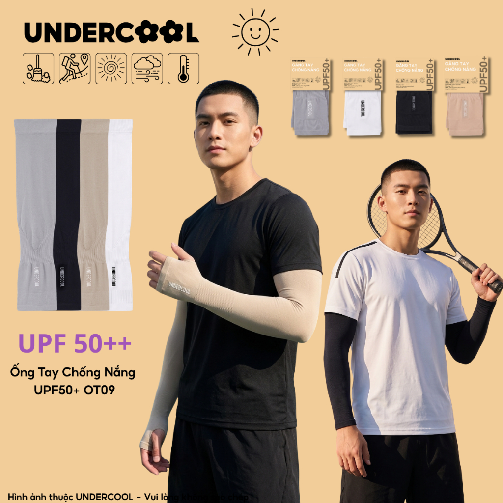 Găng tay chống nắng cao cấp UNDERCOOL Unisex - Ống tay chống nắng làm mát, siêu co giãn, ngăn UV thấm hút mồ hôi OT09