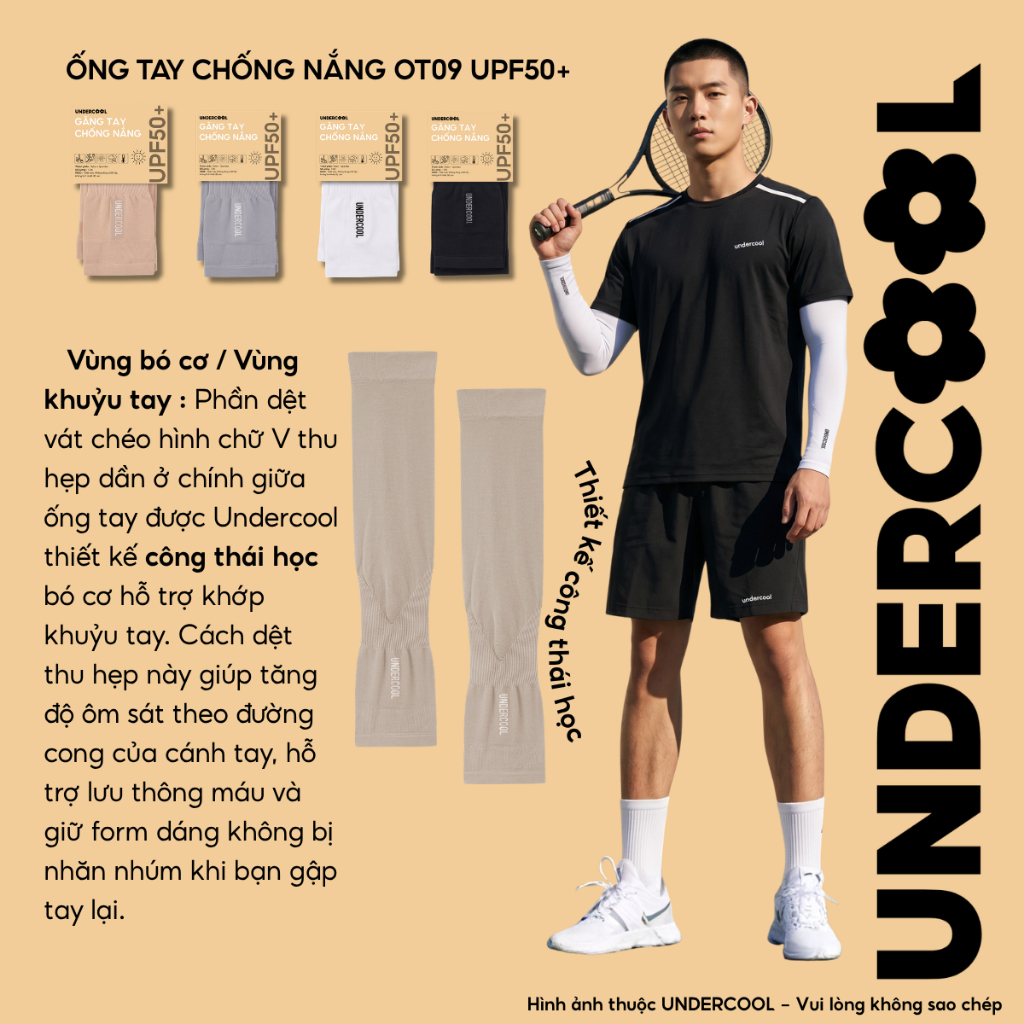 Găng tay chống nắng cao cấp UNDERCOOL Unisex - Ống tay chống nắng làm mát, siêu co giãn, ngăn UV thấm hút mồ hôi OT09