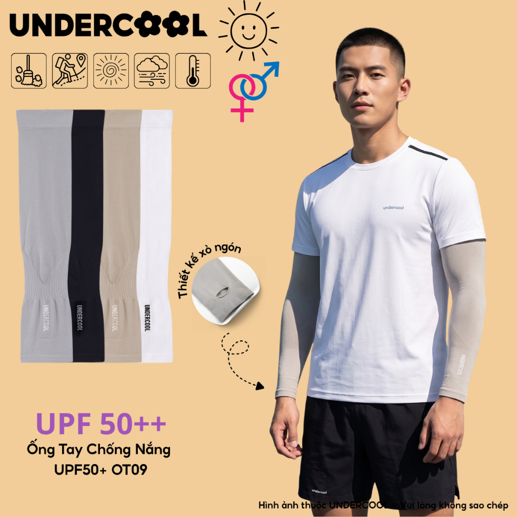 Găng tay chống nắng cao cấp UNDERCOOL Unisex - Ống tay chống nắng làm mát, siêu co giãn, ngăn UV thấm hút mồ hôi OT09