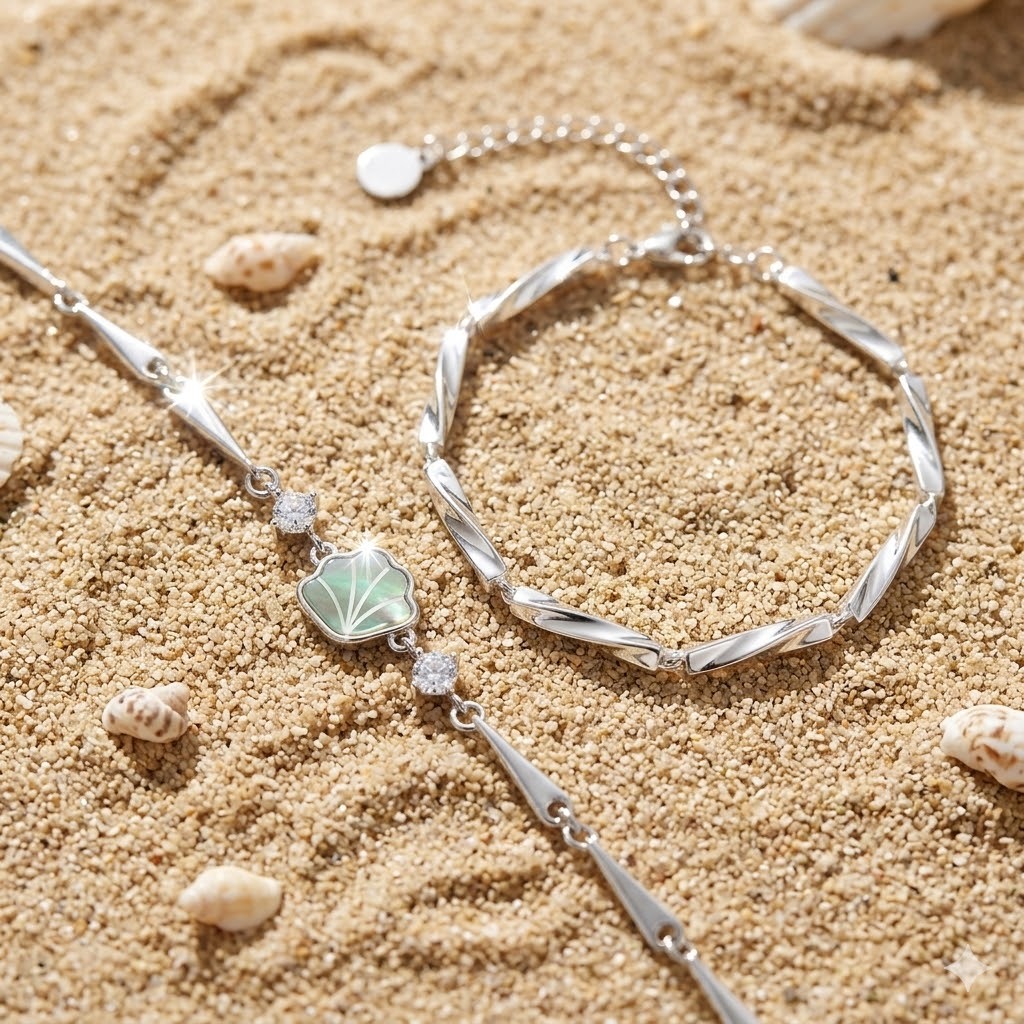 (HỢP KIM BẠC) Lắc tay đôi "Love Ocean" lãng mạn couple , vòng đôi vỏ sò đại dương tình yêu chất liệu bền lâu IMOON