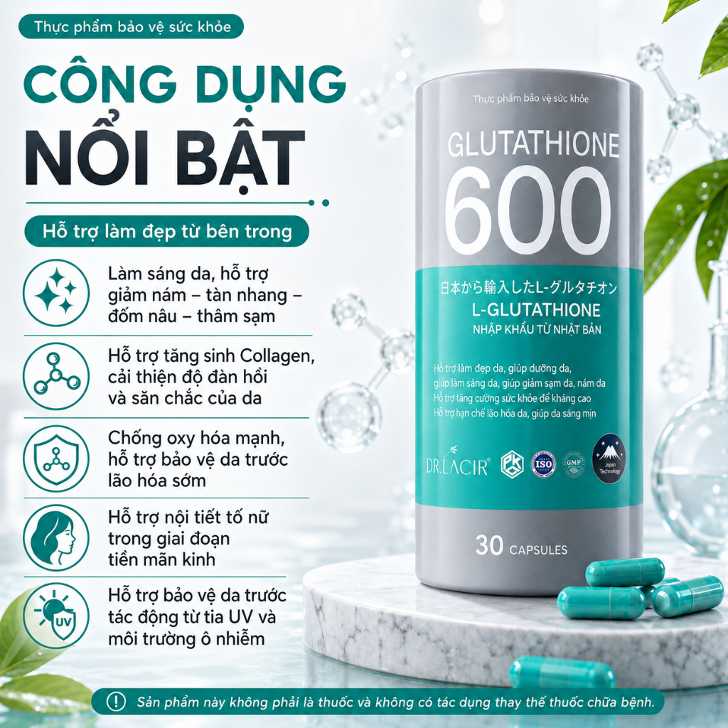 vin ung glutathione 600 c tc dng g Vin ung glutathione 600  Gii php cho ln da sng mn Vin ung trng da Glutathione