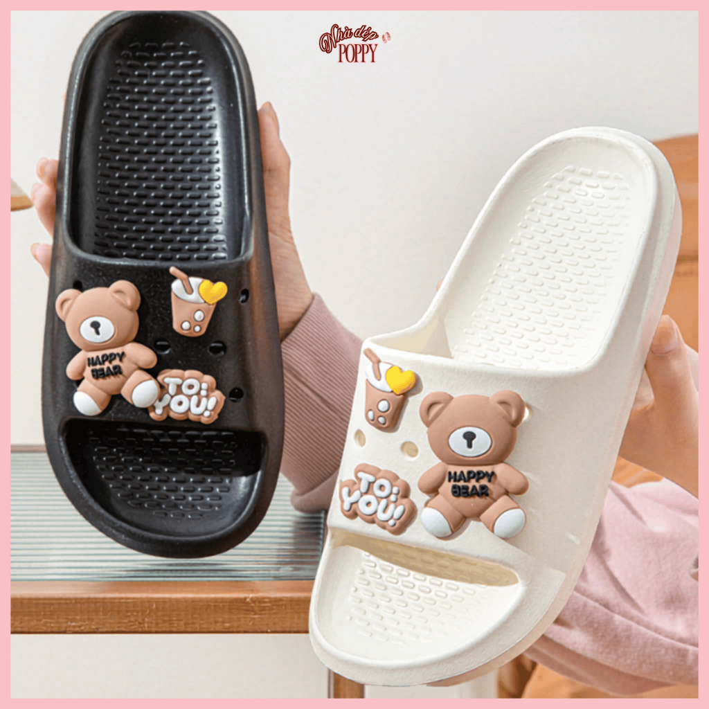 Dép Bánh Mì Thời Trang 2026, Dép Đế Gợn Sóng Chống Trơn Chống Trượt Tặng Sticker Gấu Dễ Thương