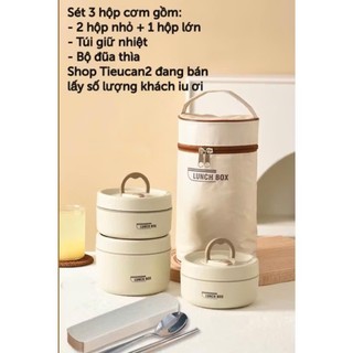 [TẶNG TÚI + ĐŨA THÌA] Hộp Đựng Cơm Giữ Nhiệt 3 Tầng Tặng Kèm Đũa Thìa, Hộp Cơm Văn Phòng Tiện Lợi