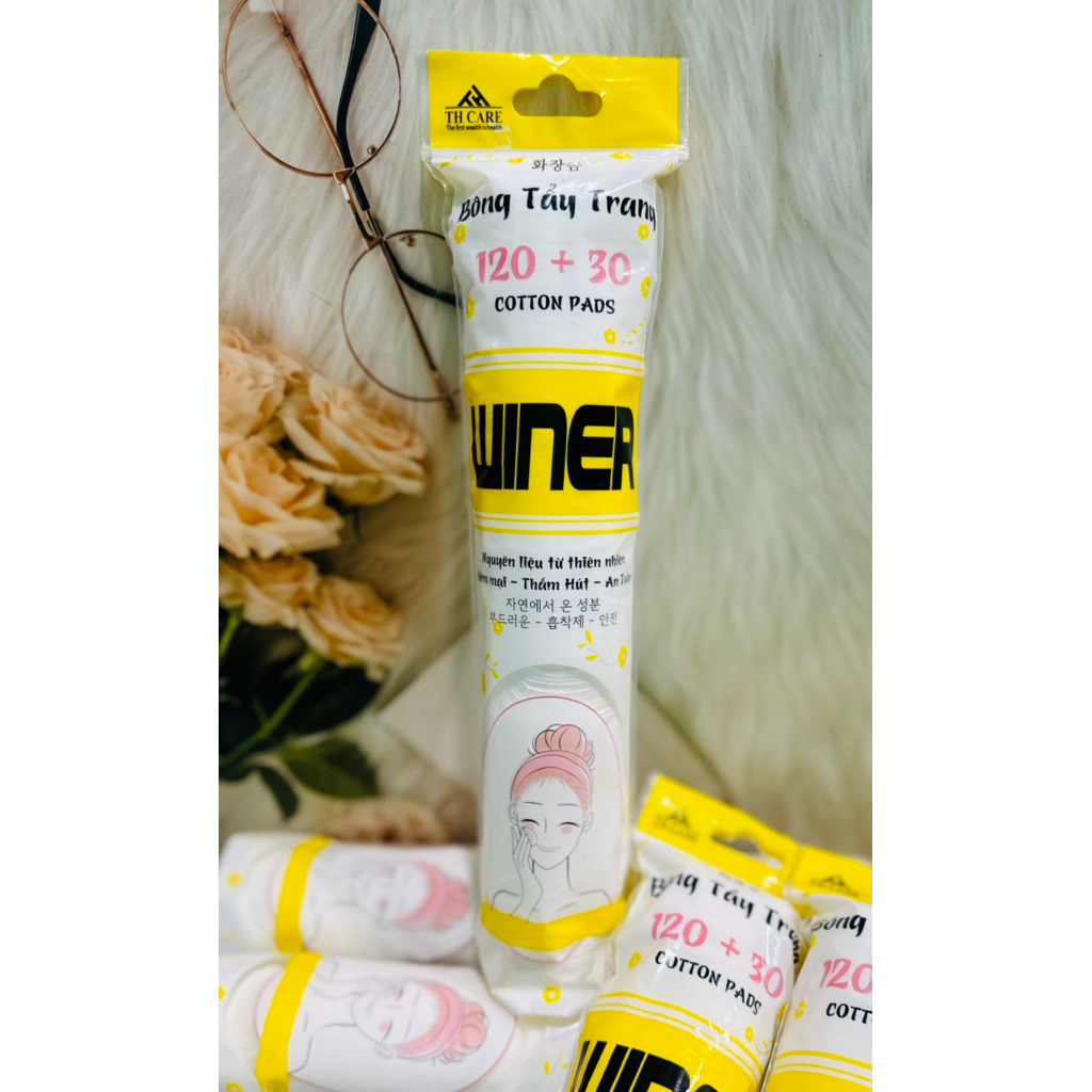 BÔNG TẨY TRANG WINER gói 150 miếng, mềm mịn, không xơ bông