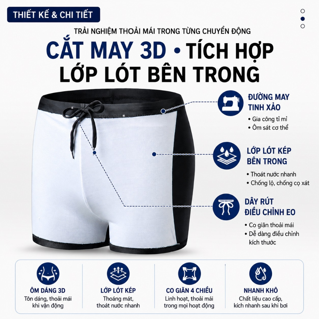 Quần Bơi Đùi Nam Boxer Snow Swim Cao Cấp | Co Giãn 4 Chiều Nhanh Khô Thoáng Khí | Size Từ 40-85kg