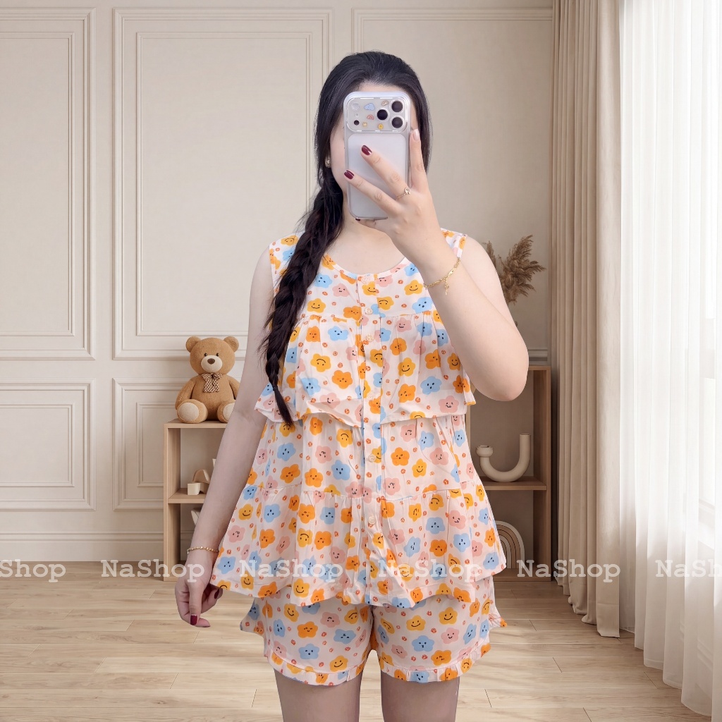 [DEAL LIVE MẪU MỚI] Set đồ bộ Quần đùi Áo bèo tầng Tay sát nách, Chất vải tole lanh mềm mịn, Đủ size 40~75kg NaShop