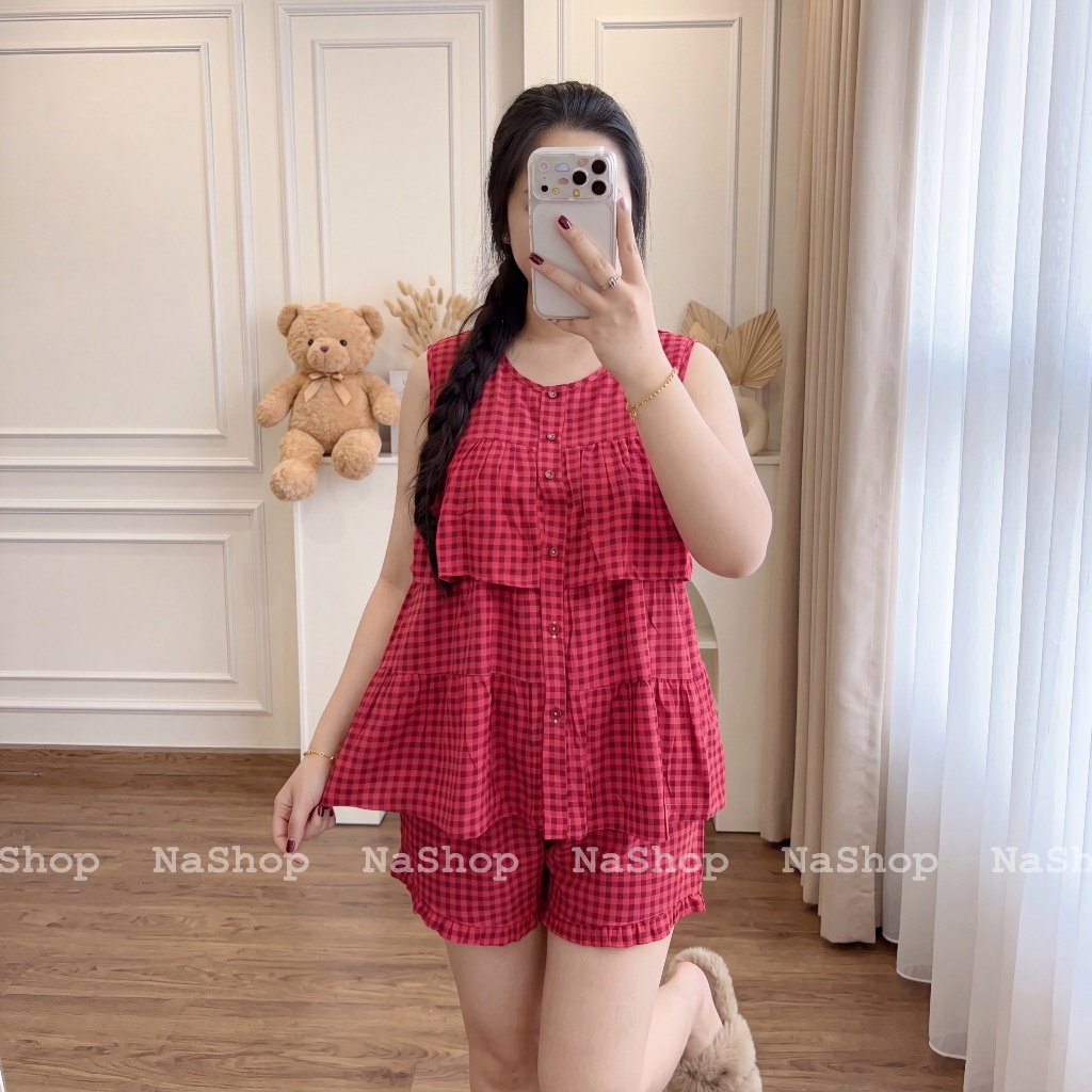 [DEAL LIVE MẪU MỚI] Set đồ bộ Quần đùi Áo bèo tầng Tay sát nách, Chất vải tole lanh mềm mịn, Đủ size 40~75kg NaShop