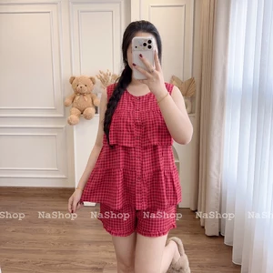 Set đồ bộ Quần đùi Áo bèo tầng Tay sát nách, Chất vải tole lanh mềm mịn, Đủ size 40~75kg NaShop