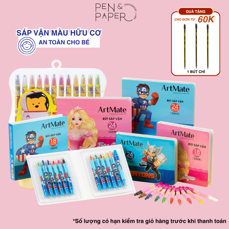 Sáp Vặn Sáp Màu Hữu Cơ CLASSMATE, Bộ 12-24 Màu Hạn Chế Gãy Màu Sắc Chuẩn Mịn Bám Giấy Tt Phù Hợp Cho Bé