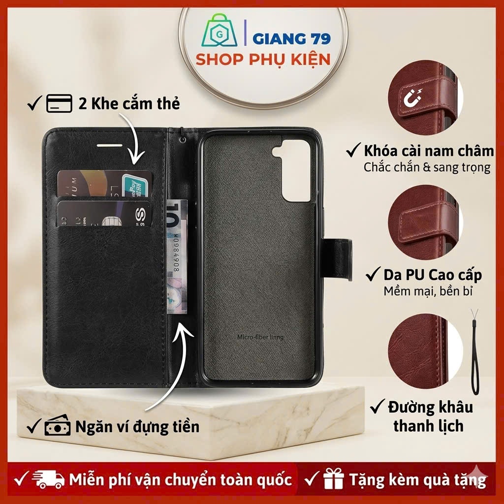 Ốp Lưng Bao Da Ví Gập OPPO 2Mặt Chất Lượng Cao A3x A3 A12 A15 A16 A60 A1K A3S A5S A52/55 A74 A78 A98