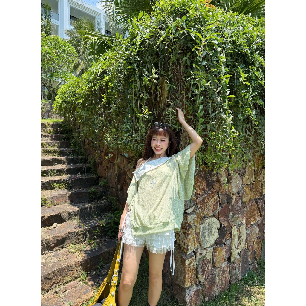 Sundae Top (Không gồm áo trong) - Remmus | Áo xuyên thấu dệt kim lệch vai lá cổ phối ren - BST SUMMER SLUMBER