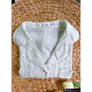 Bộ pijama mặc nhà tay ngắn quần đùi chất liệu xô muslin 2 lớp thoáng mát cao cấp Hàn Quốc cho nữ