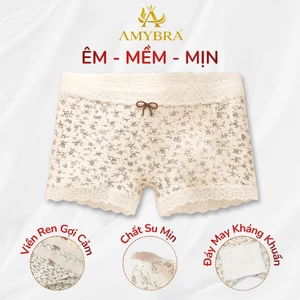 Quần Lót Nữ Dáng Đùi Chất Su Mịn Mát Thoáng Khí, Quần Chip Nữ Phối Ren Mềm Kháng Khuẩn AMYBRA L6448