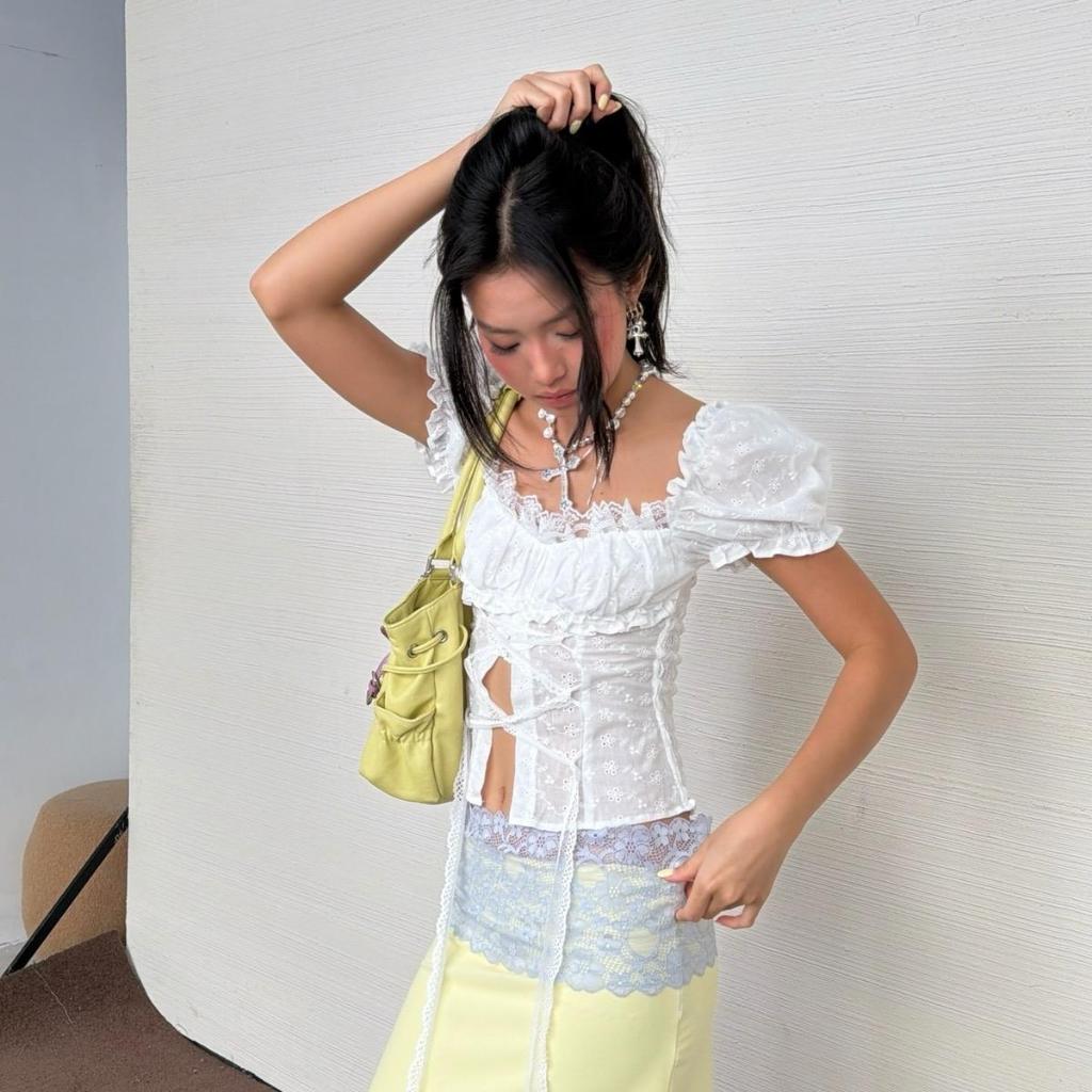 Elise Blouse - Remmus | Áo tay bồng vải hoa thêu vintage đan dây eo kiểu corset - BST SUMMER SLUMBER