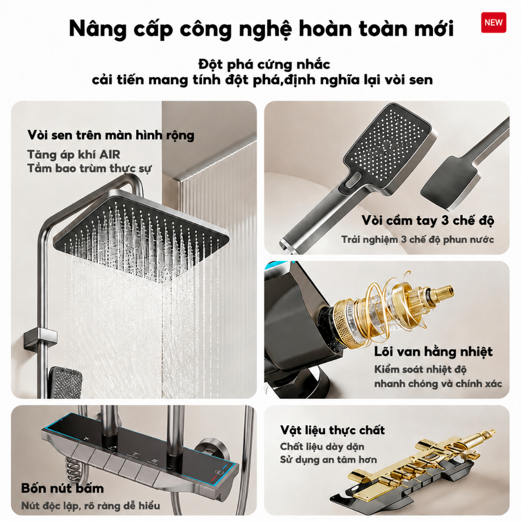 Tixx Bộ sen cây tắm đứng Vòi sen đi kèm 3 Chế Độ Xả Nước