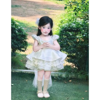 Đầm váy trắng cho bé gái O TRÒN thiết kế bổ cúp, phom dáng bồng xoè công chúa, phù hợp tiệc thôi nôi, sinh nhật,...