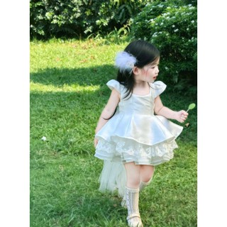 Đầm váy trắng cho bé gái O TRÒN thiết kế bổ cúp, phom dáng bồng xoè công chúa, phù hợp tiệc thôi nôi, sinh nhật,...