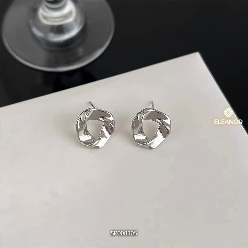 Bông tai nữ chuôi bạc 925 Eleanor Accessories lượn sóng khuyên tai basic phụ kiện trang sức 8305