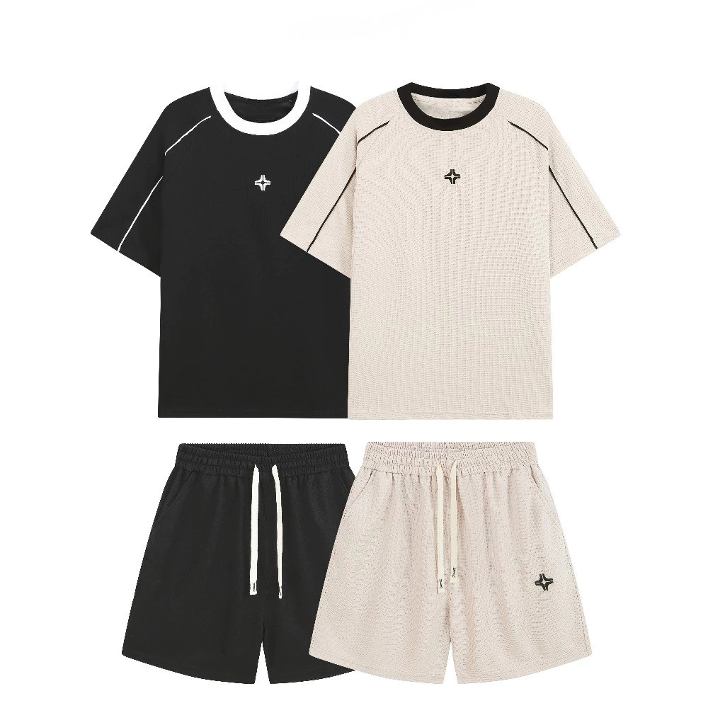 Set Đồ Tổ Ong Nam Nữ Unisex AZ FASHION Bộ Quần Áo Thun Waffle Ngắn Tay Mùa Hè Phom Rộng Thoáng Khí Bền Màu