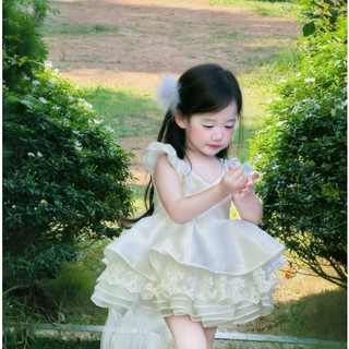 Đầm váy trắng cho bé gái O TRÒN thiết kế bổ cúp, phom dáng bồng xoè công chúa, phù hợp tiệc thôi nôi, sinh nhật,...
