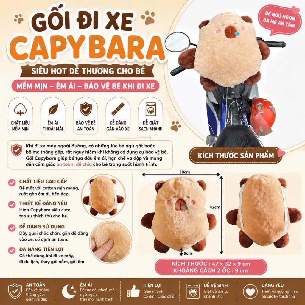 [ CAPY ]  GỐI ĐI XE CAPYBARA SIÊU HOT DỄ THƯƠNG CHO BÉ , MỀM MỊN , ÊM ÁI
