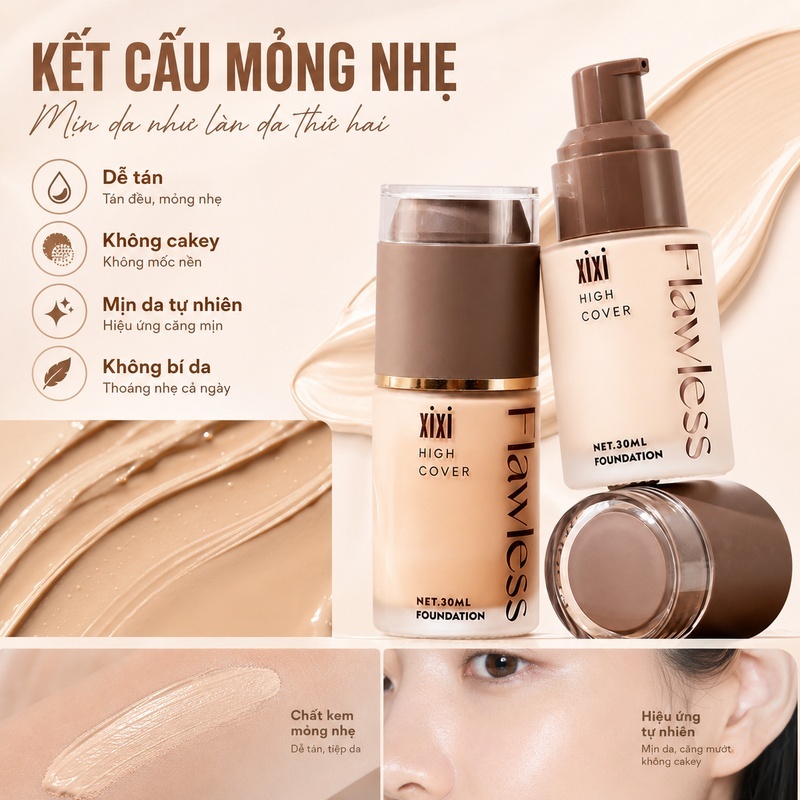 Kem Nền Che Phủ Cao XIXI Mỏng Nhẹ Tự Nhiên, Lâu Trôi 12H, Kiềm Dầu Không Mốc, Foundation Cho Mọi Loại Da D754