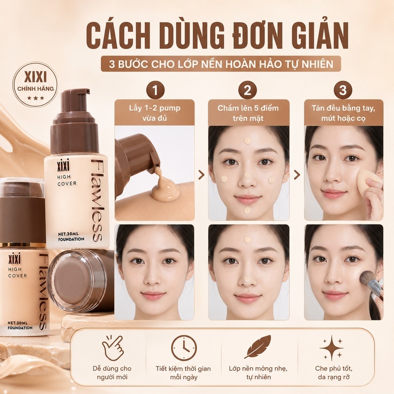 Kem Nền Che Phủ Cao XIXI Mỏng Nhẹ Tự Nhiên, Lâu Trôi 12H, Kiềm Dầu Không Mốc, Foundation Cho Mọi Loại Da D754