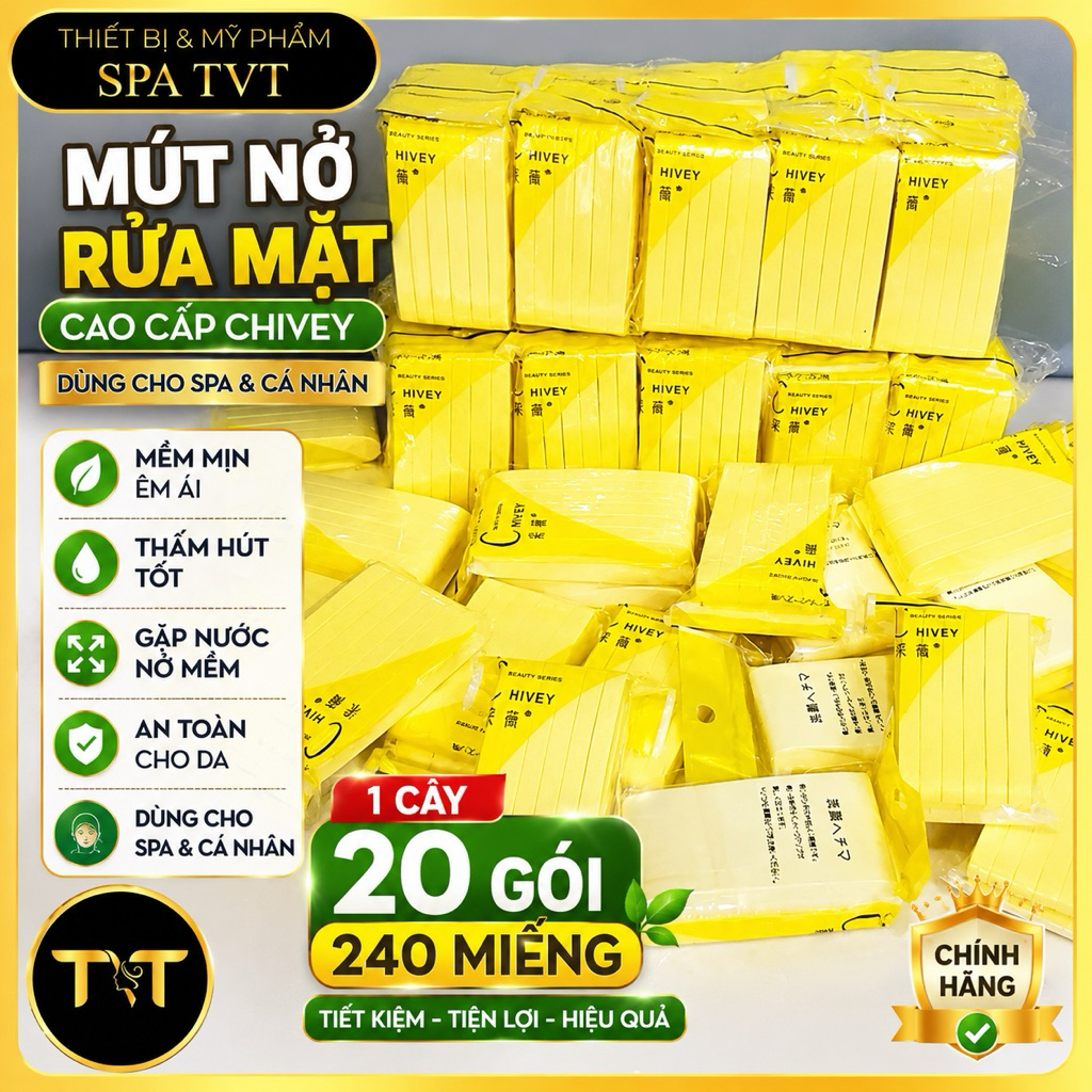MỘT CÂY MÚT NỞ 240 MIẾNG CHÍNH HÃNG CHIVEY , MÚT RỬA MẶT MỀM MỊN DAI