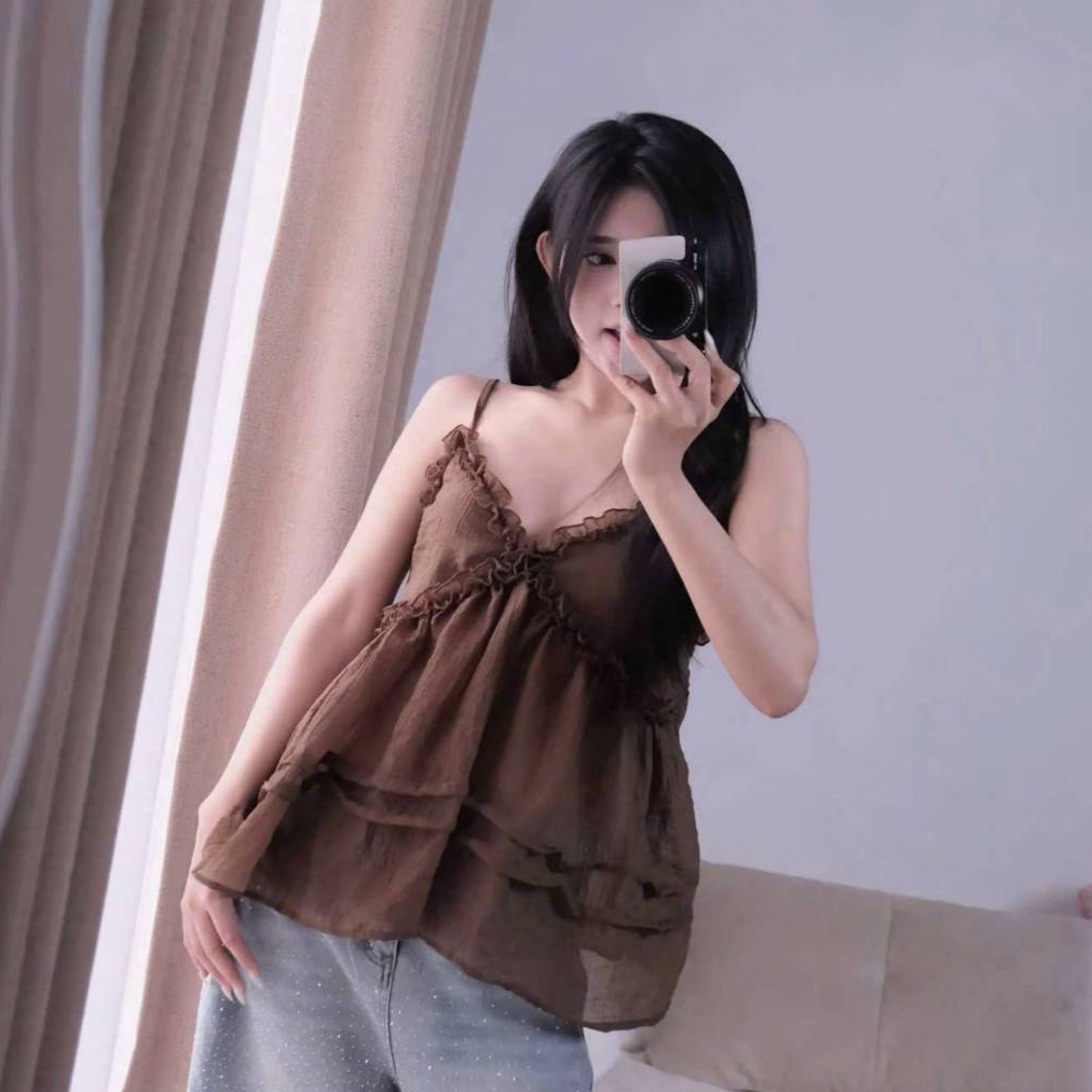 Áo hai dây tơ nhăn mỏng nhẹ chun lưng, áo đi biển du lịch LABEL A149