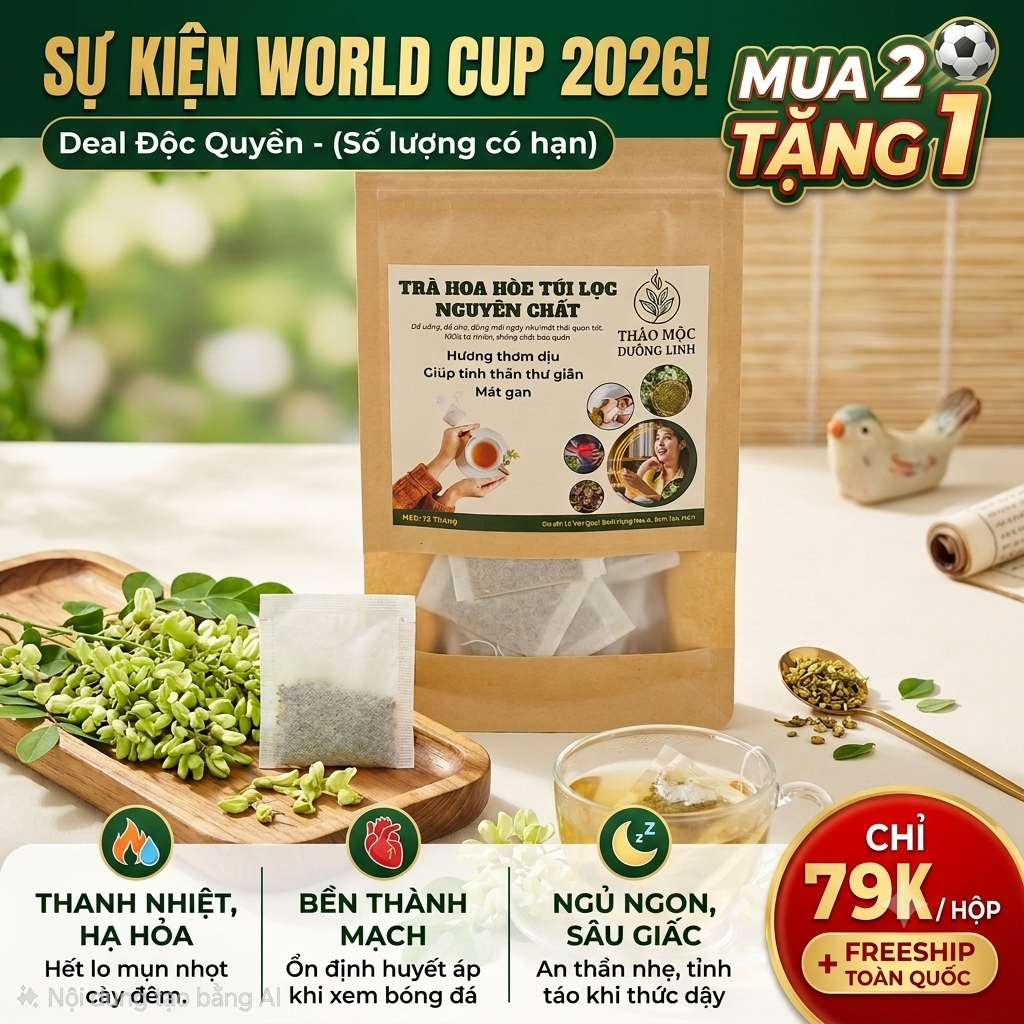 Trà Hoa Hòe Cỏ Ngọt Túi Lọc - Combo World Cup Mua 2 Tặng 1 - Giải Nhiệt, Bền Thành Mạch, Ngủ Ngon Sâu Giấc
