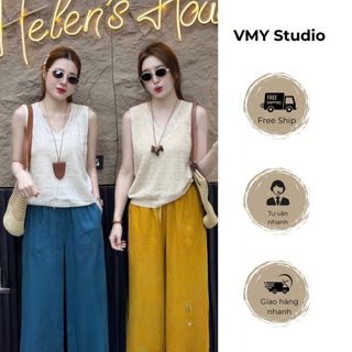 VMY Studio - Áo thun montoghi sát nách cổ tim không ngứa xinh xắn trẻ trung nữ, áo len mỏng sát nách cá tính nữ