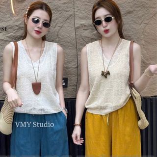 VMY Studio - Áo thun montoghi sát nách cổ tim không ngứa xinh xắn trẻ trung nữ, áo len mỏng sát nách cá tính nữ