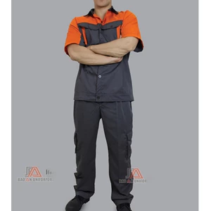 BỘ QUẦN ÁO BẢO HỘ LAO ĐỘNG TAY NGẮN MÀU XÁM ĐẬM PHỐI CAM - VẢI KAKI 65- ĐỒ KỸ THUẬT VIÊN XƯỞNG DỊCH VỤ
