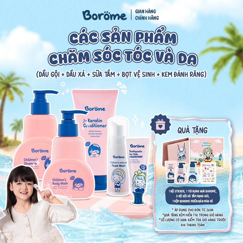 Các sản phẩm chăm sóc tóc và da cho bé Borome thành phần lành tính, chăm sóc tóc của bé luôn khỏe mạnh