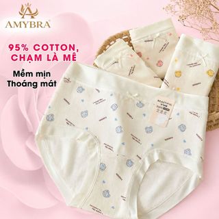 Quần Lót Nữ Cotton Mịn Viền Su Ôm Mông Mềm Mại – Quần Chip Nữ Họa Tiết Gấu Dễ Thương AMYBRA L6408