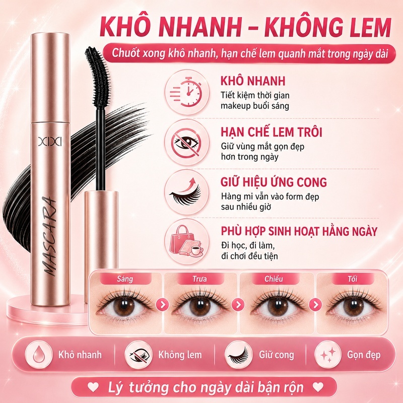 XIXI Mascara Làm Cong Mi Tự Nhiên, Không Vón Cục, Chống Lem, Làm Dày & Dài Mi .D762