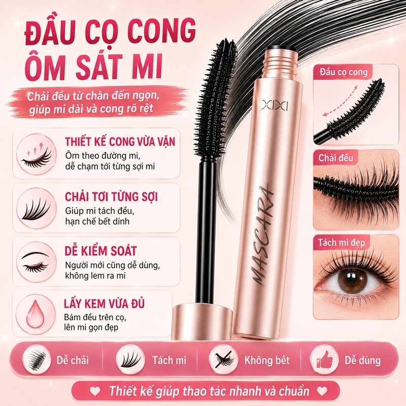 XIXI Mascara Làm Cong Mi Tự Nhiên, Không Vón Cục, Chống Lem, Làm Dày & Dài Mi .D762