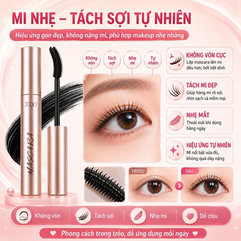 XIXI Mascara Làm Cong Mi Tự Nhiên, Không Vón Cục, Chống Lem, Làm Dày & Dài Mi .D762
